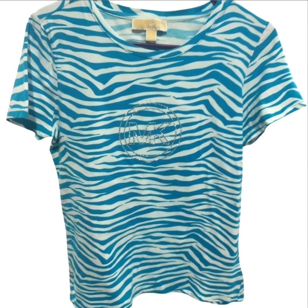 Michael Kors Studded Logo Zebra Print Short Sleeve Tee Tshirt